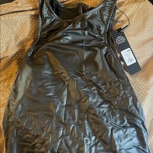 Black Faux Leather Sleeveless Dress